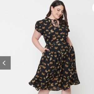 NWT Unique Vintage Black & Butterfly Dahlia Swing Dress XL 14